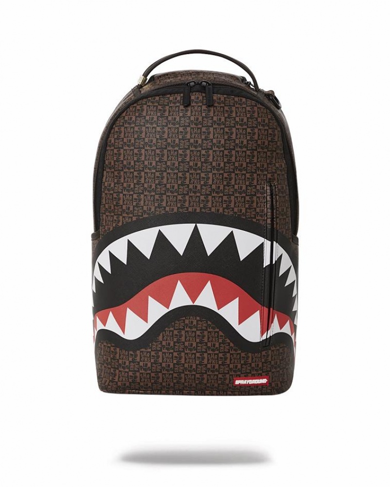 Brown Men\'s Sprayground Frenzy Sharks Backpacks | NGIF75831