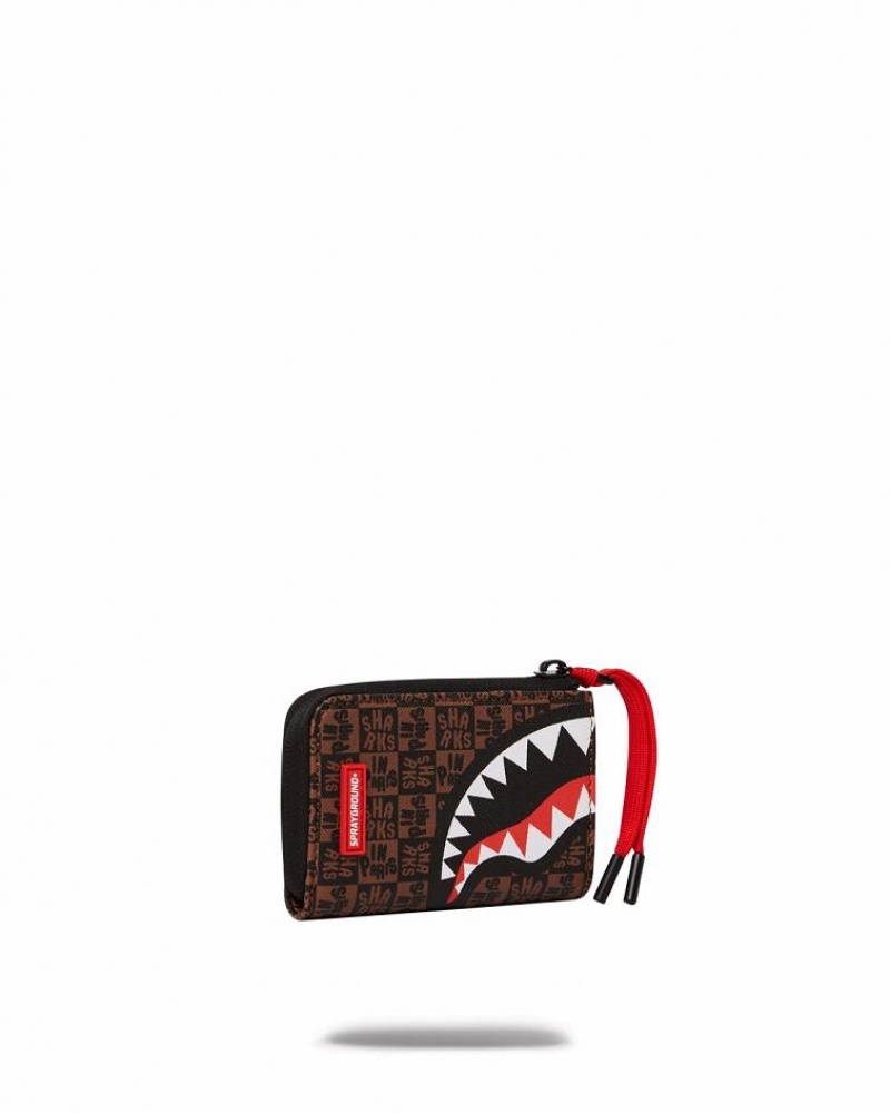 Brown Men's Sprayground Frenzy Sharks Wallets | HIZJ61273