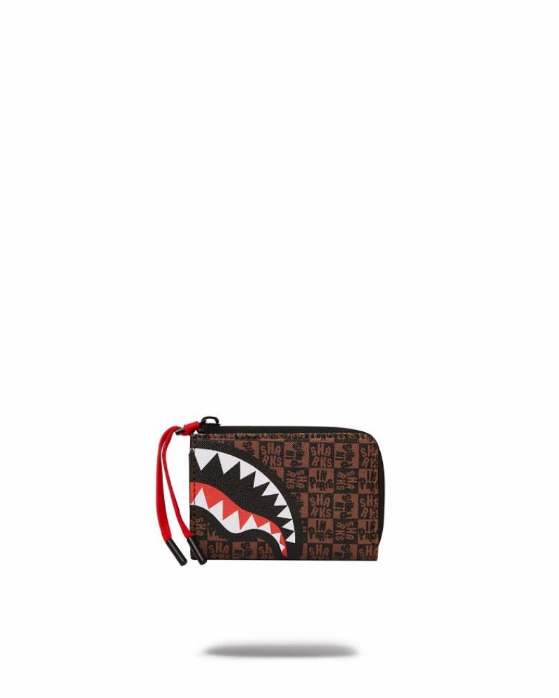 Brown Men's Sprayground Frenzy Sharks Wallets | HIZJ61273