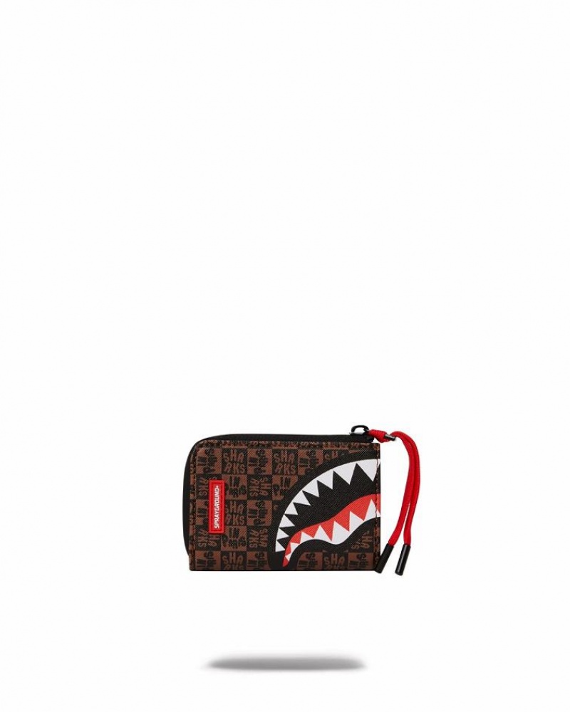 Brown Men\'s Sprayground Frenzy Sharks Wallets | HIZJ61273