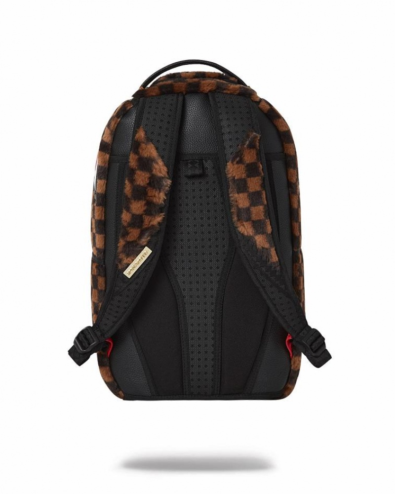 Brown Men's Sprayground Furrr Sharks In Paris Backpacks | WUQX76421