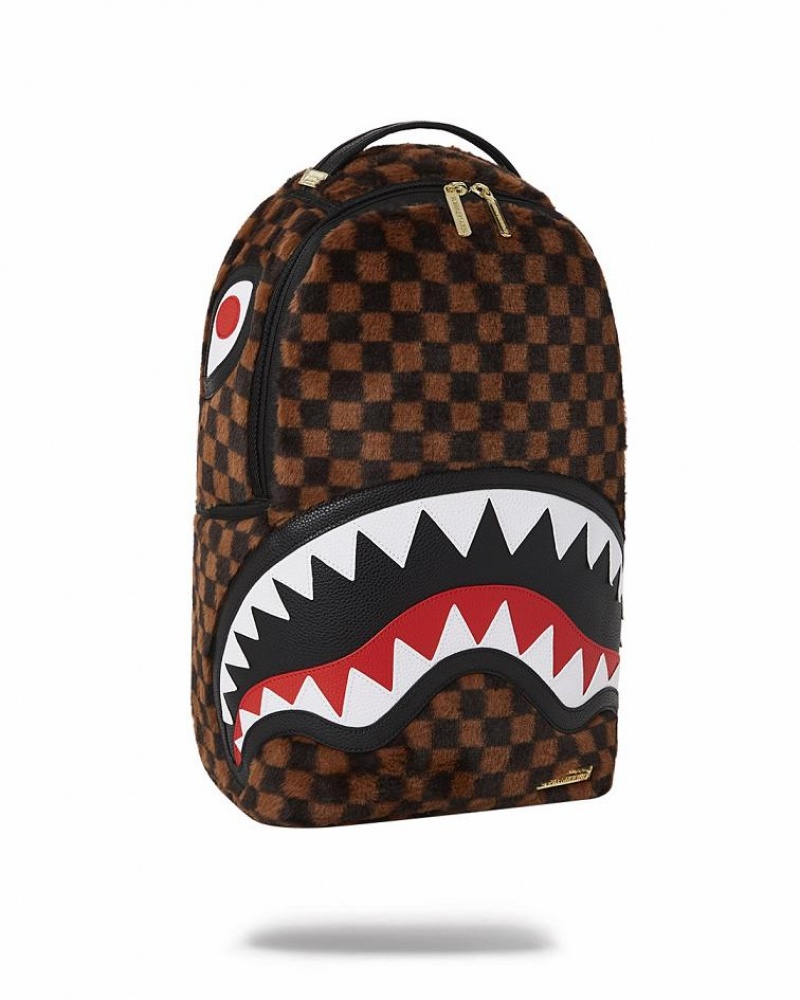 Brown Men's Sprayground Furrr Sharks In Paris Backpacks | WUQX76421