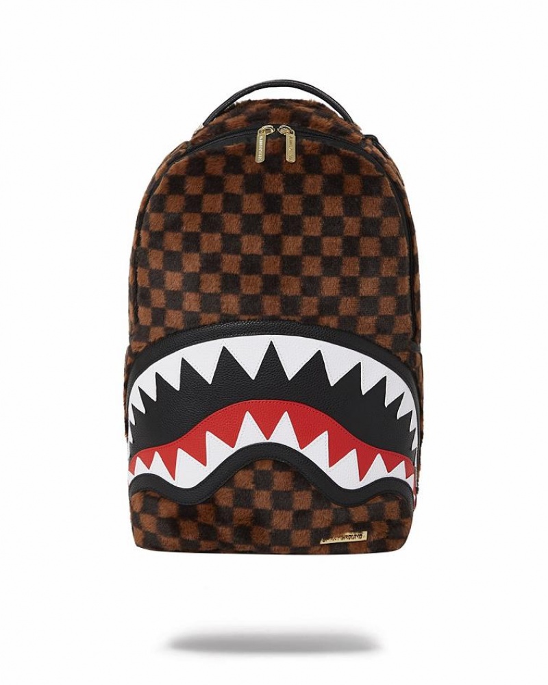 Brown Men\'s Sprayground Furrr Sharks In Paris Backpacks | WUQX76421