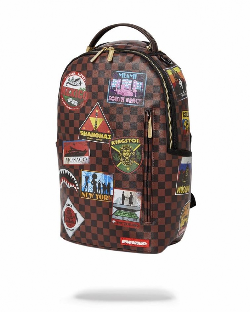 Brown Men's Sprayground Global Mogul Backpacks | LRVN54291