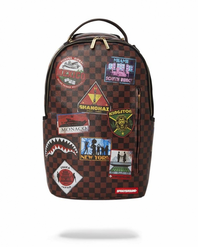 Brown Men\'s Sprayground Global Mogul Backpacks | LRVN54291