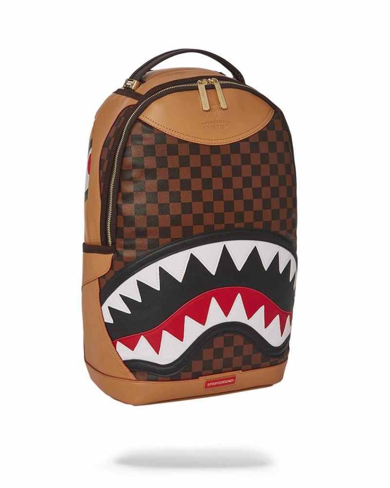 Brown Men's Sprayground Henny Air To The Throne Backpacks | JLDY05376