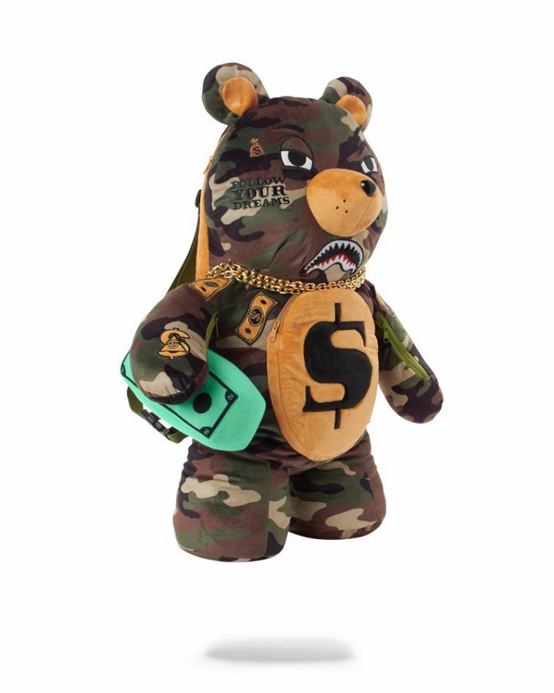 Brown Men's Sprayground Moneybear Teddy Bear Backpacks | ZOUX03268