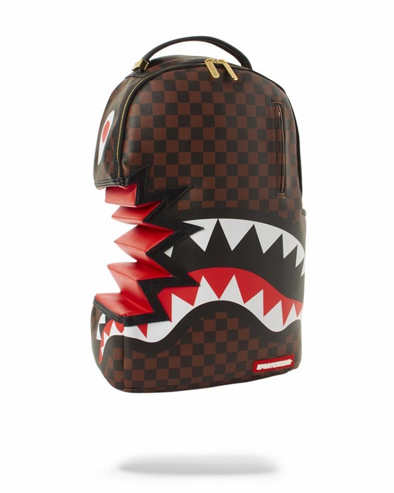 Brown Men's Sprayground Sharks In Paris Backpacks | PFUC73851