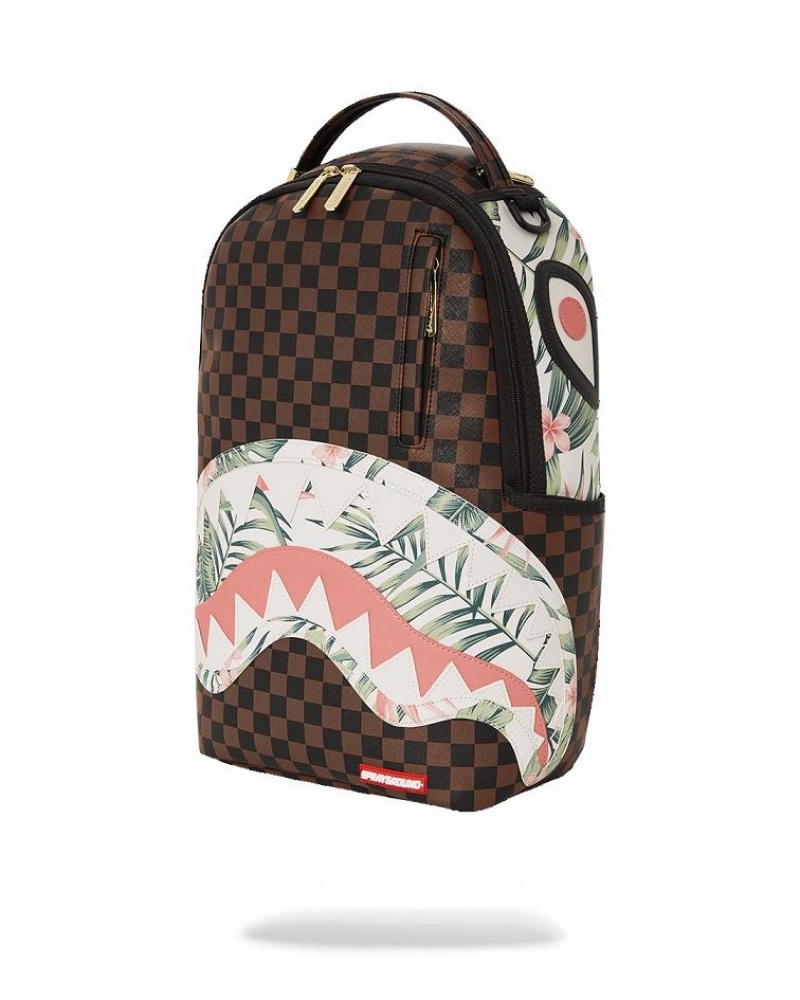 Brown Men's Sprayground Sharks In Paris Coastal Backpacks | MRJH47268