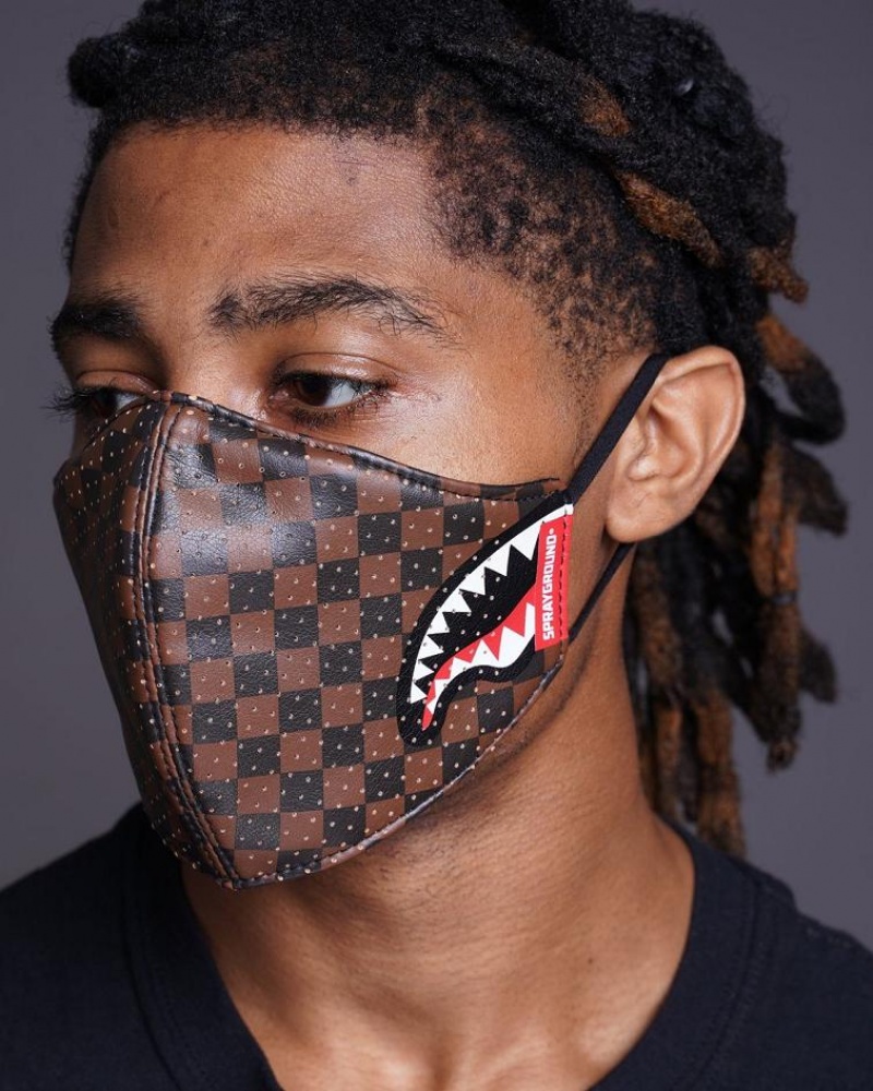 Brown Men's Sprayground Sharks In Paris Face Masks | SCIE96075