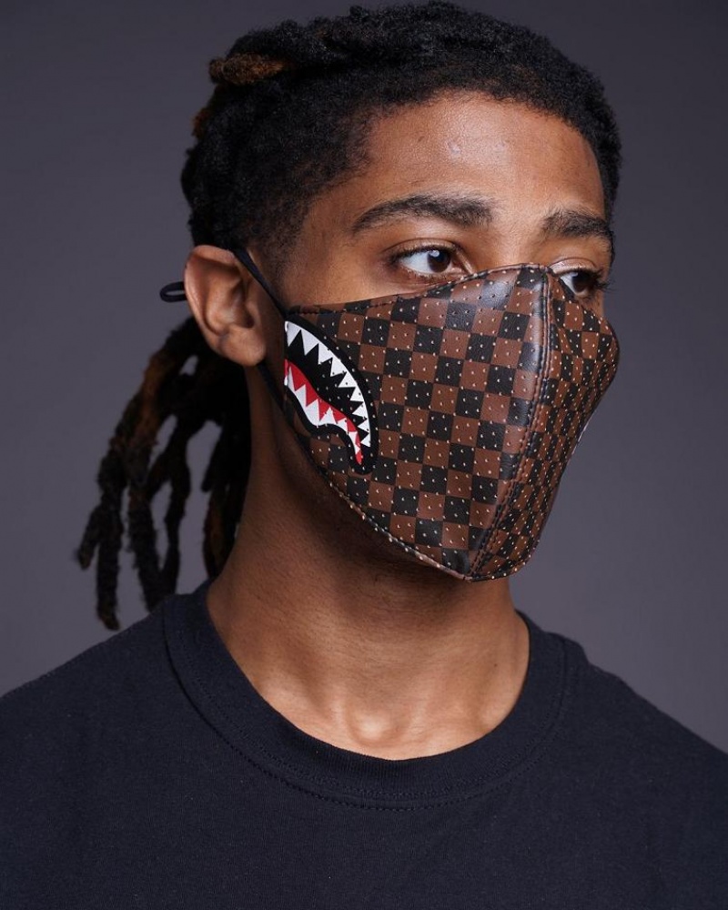 Brown Men's Sprayground Sharks In Paris Face Masks | SCIE96075