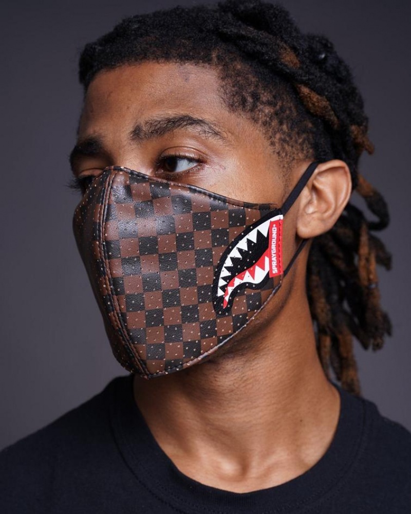 Brown Men's Sprayground Sharks In Paris Face Masks | SCIE96075