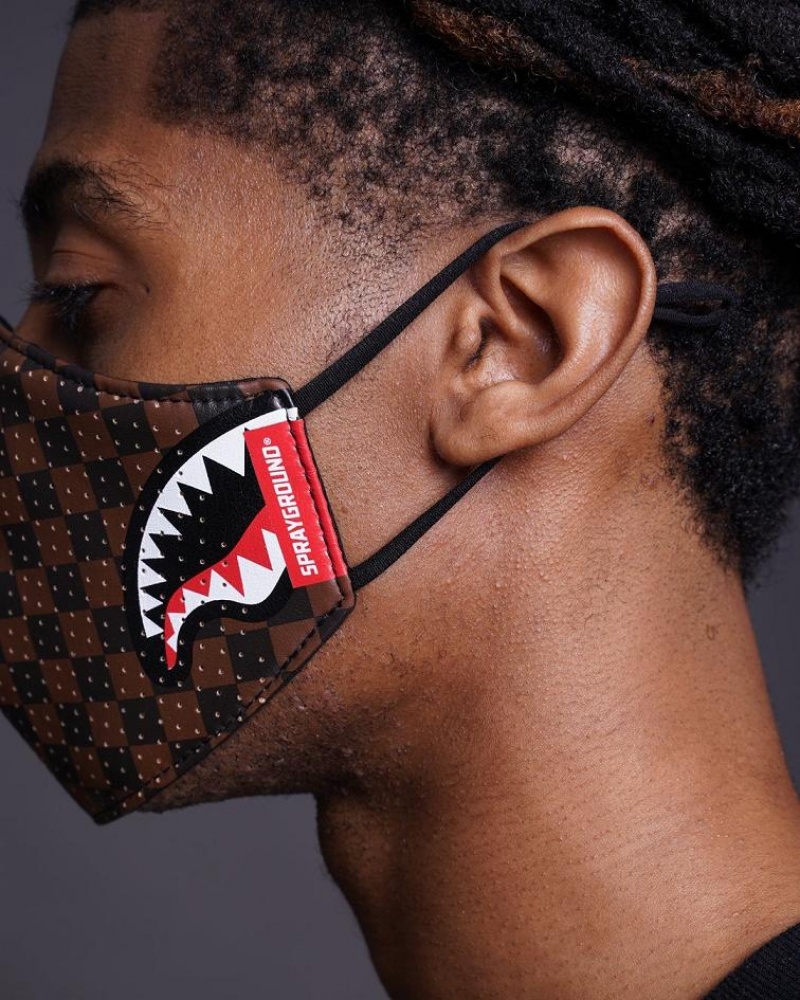 Brown Men's Sprayground Sharks In Paris Face Masks | SCIE96075