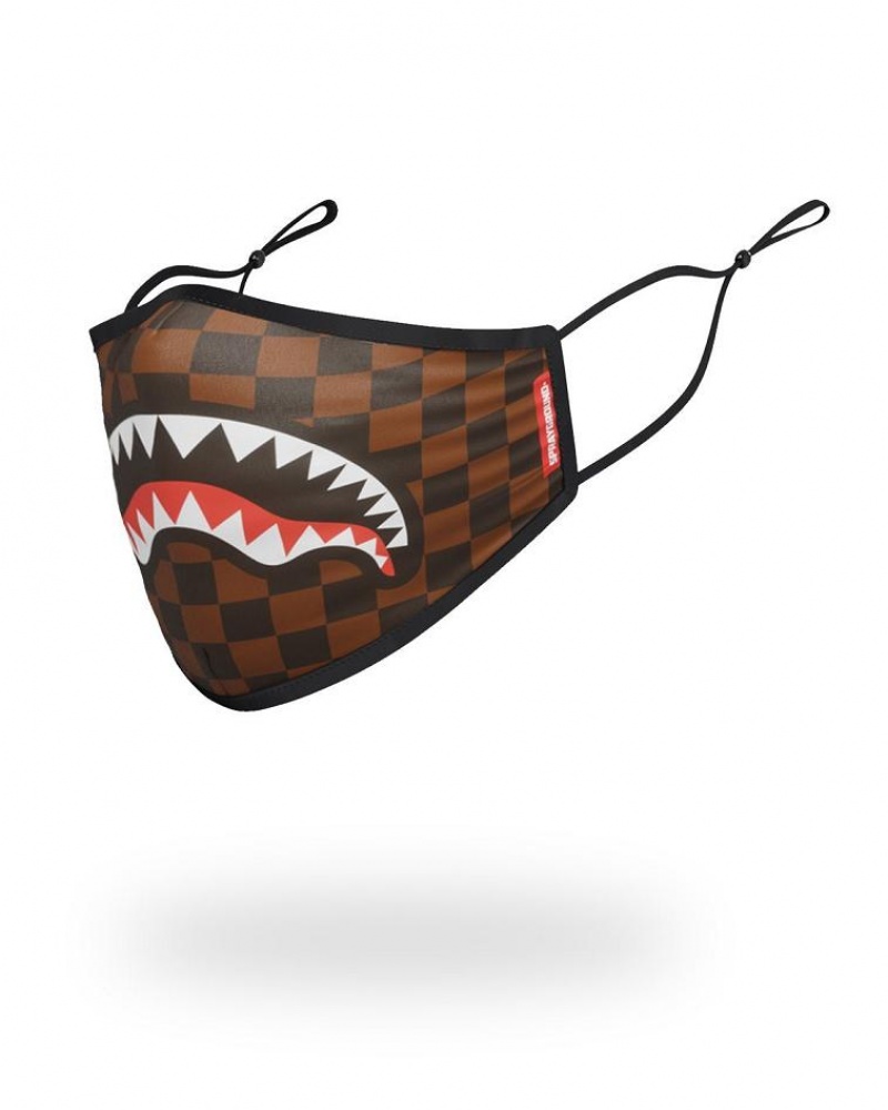 Brown Men's Sprayground Sharks In Paris Face Masks | CXTD72851