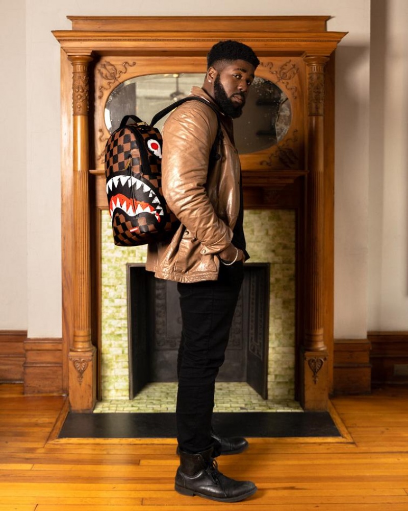 Brown Men's Sprayground Sharks In Paris Vanquish Backpacks | CQYO56437