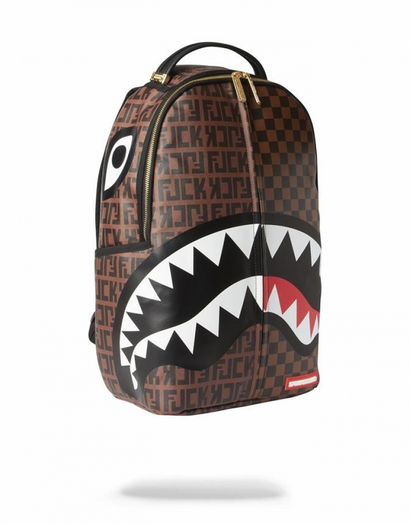 Brown Men's Sprayground Split The Check Backpacks | RTQH27130