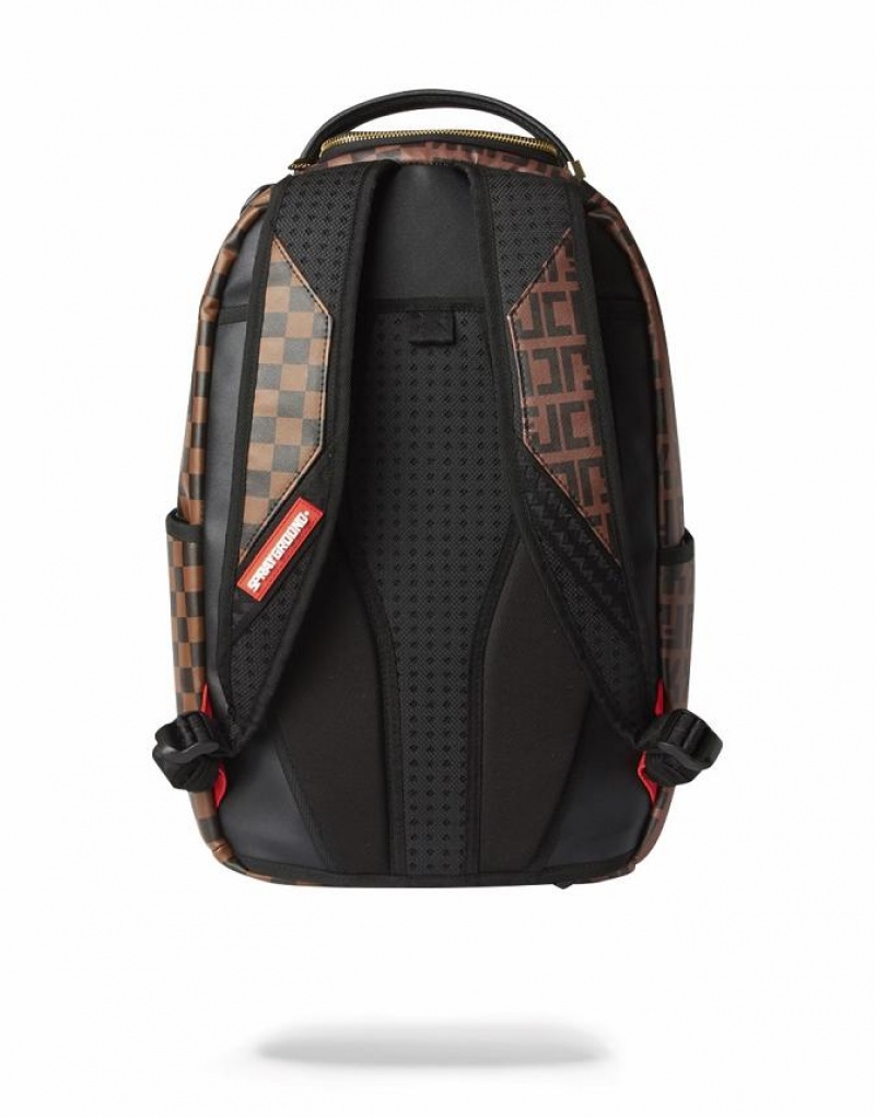 Brown Men's Sprayground Split The Check Backpacks | RTQH27130