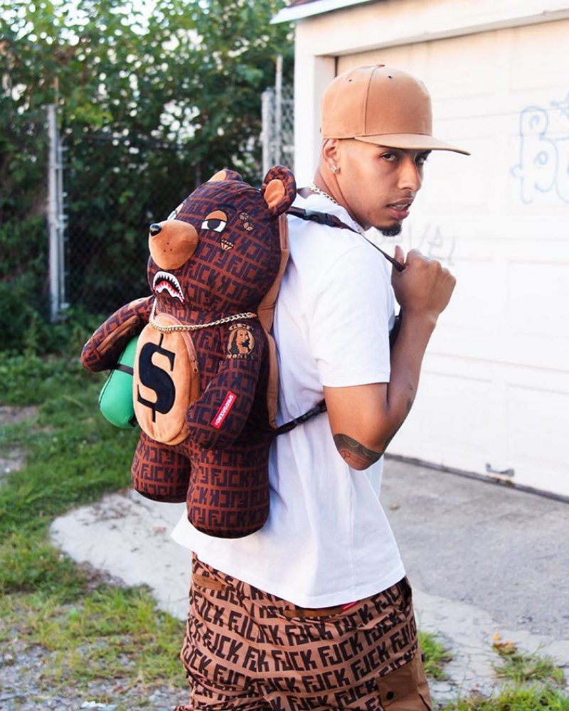 Brown Men's Sprayground Teddy Bear Backpacks | VKSR94658