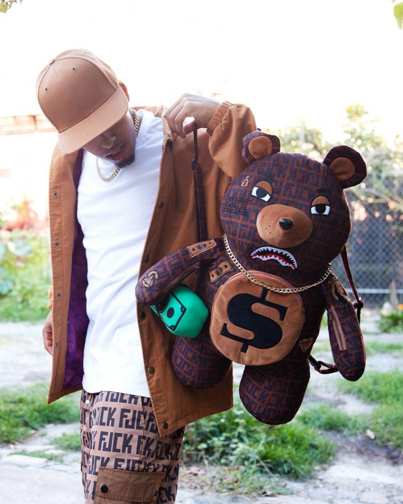 Brown Men's Sprayground Teddy Bear Backpacks | VKSR94658