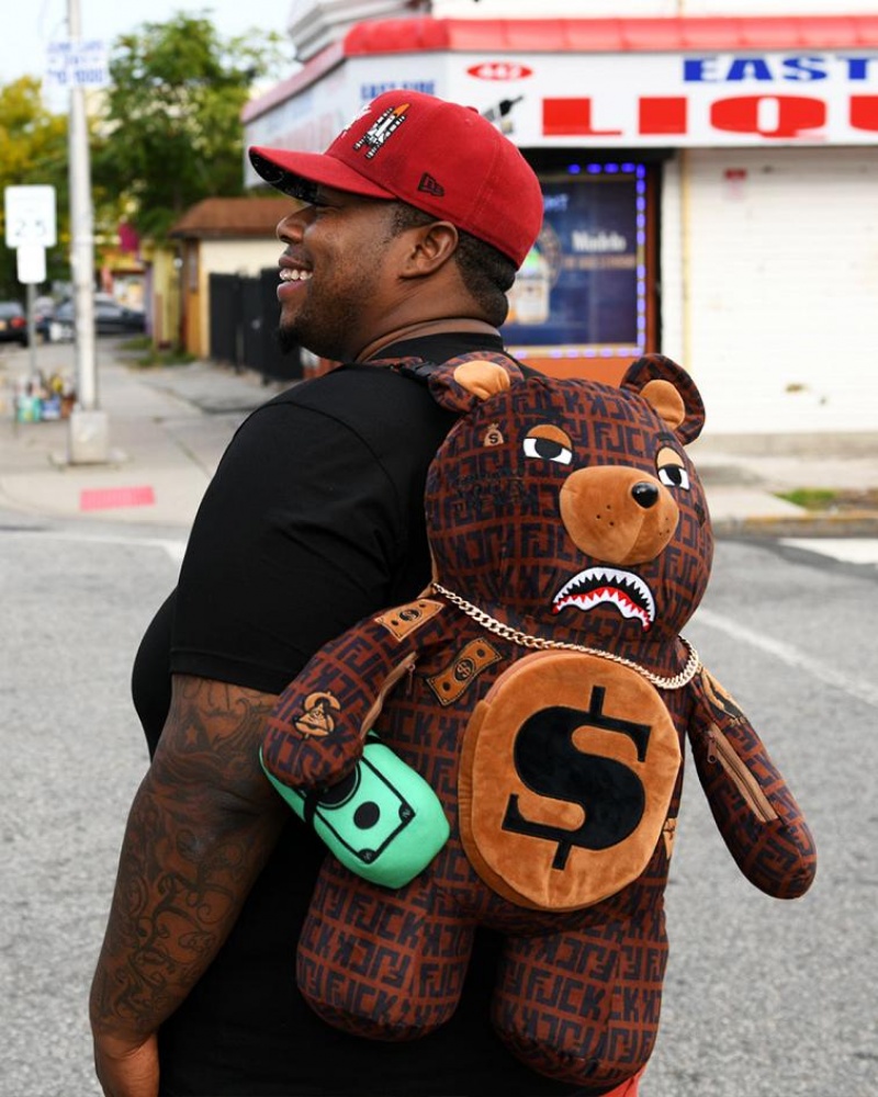 Brown Men's Sprayground Teddy Bear Backpacks | VKSR94658