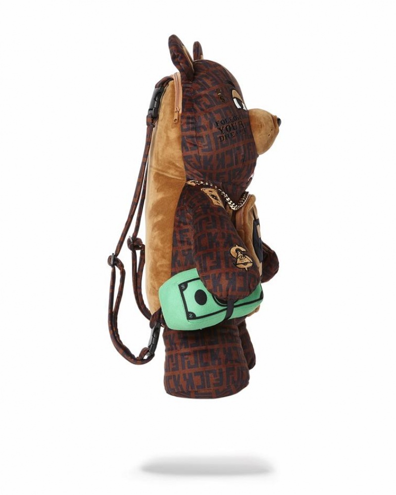 Brown Men's Sprayground Teddy Bear Backpacks | VKSR94658