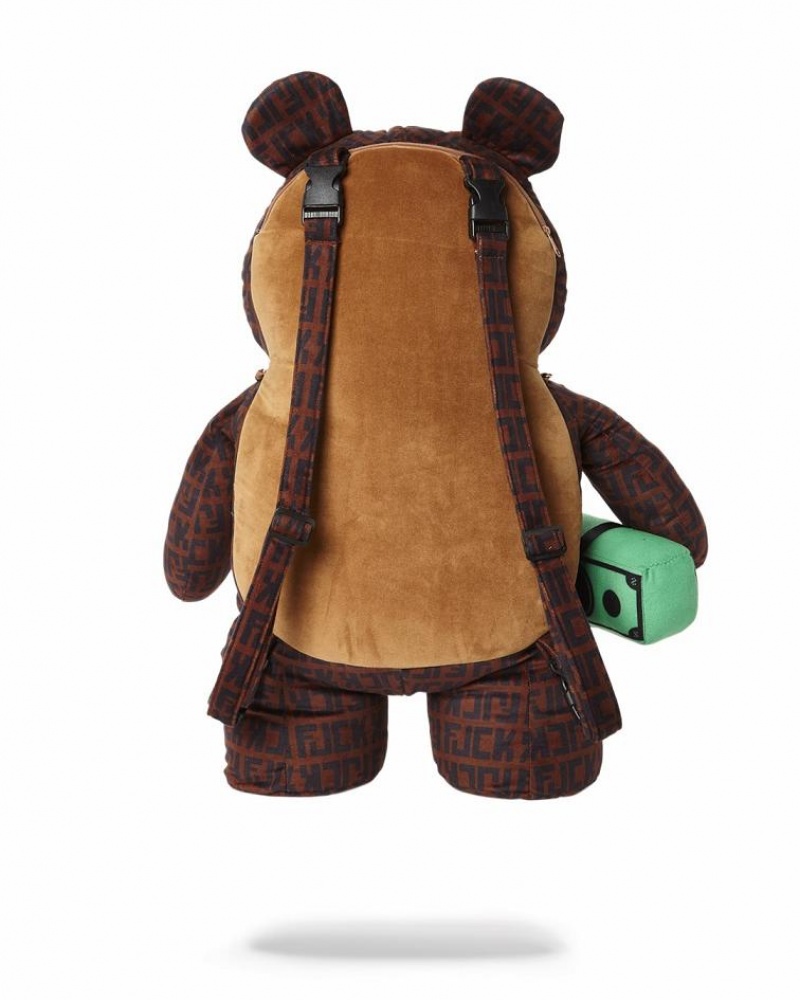 Brown Men's Sprayground Teddy Bear Backpacks | VKSR94658