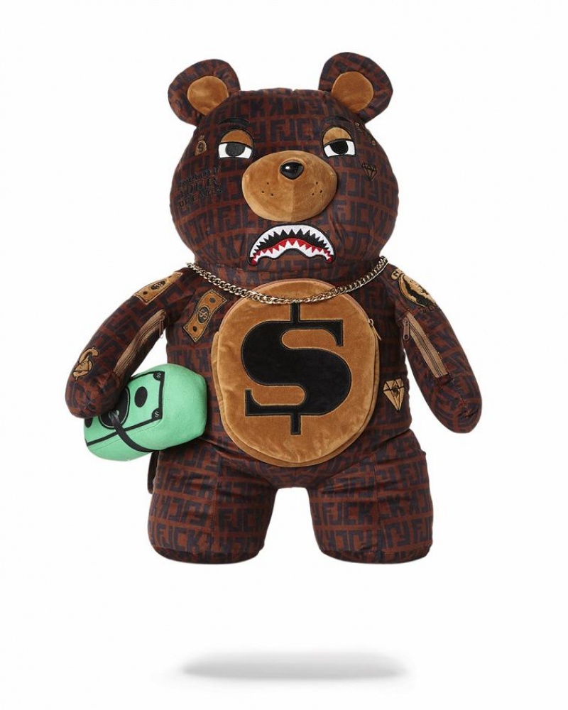 Brown Men\'s Sprayground Teddy Bear Backpacks | VKSR94658