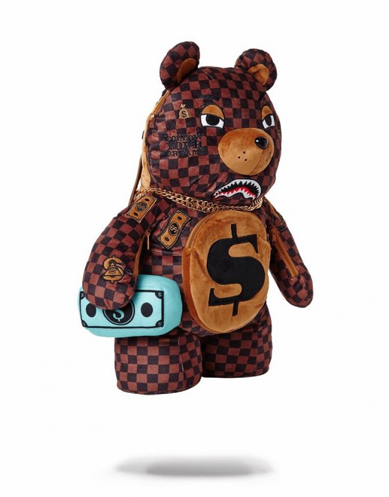 Brown Men's Sprayground Teddy Bear Backpacks | PLWC51389