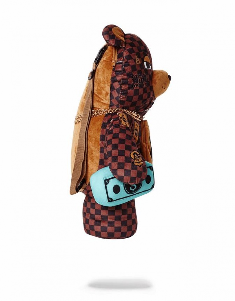 Brown Men's Sprayground Teddy Bear Backpacks | PLWC51389