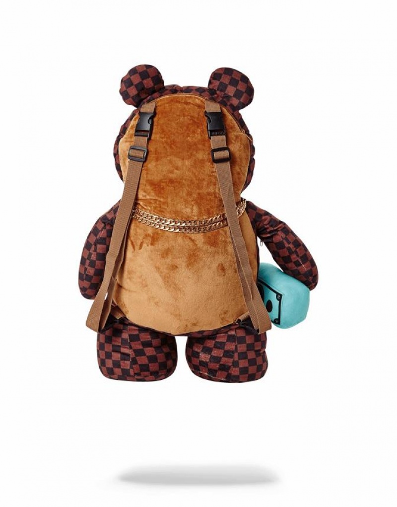 Brown Men's Sprayground Teddy Bear Backpacks | PLWC51389