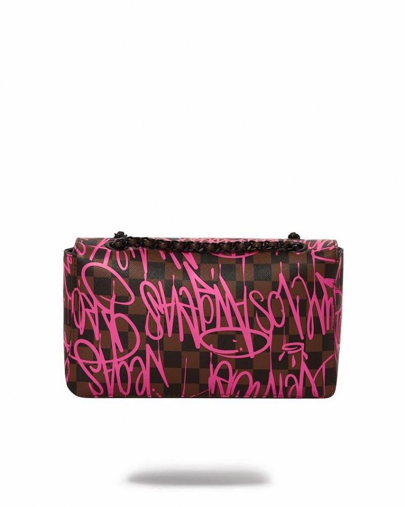 Brown Pink Women's Sprayground Jetgraphix Handbag | YRCV37586