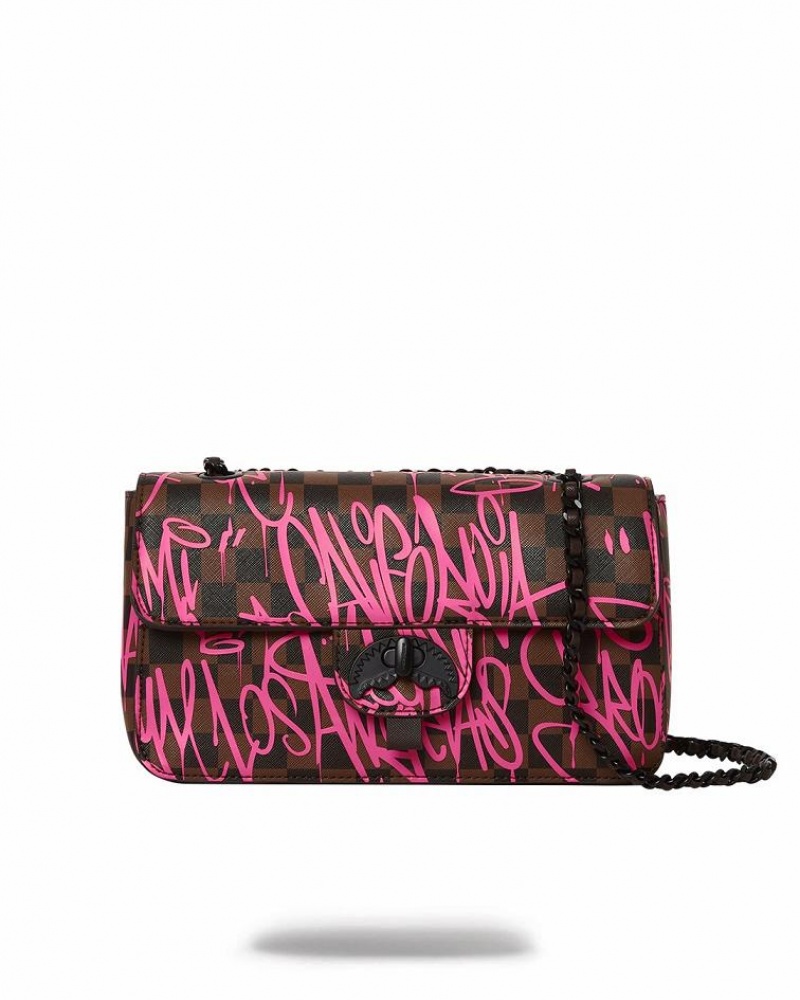 Brown Pink Women\'s Sprayground Jetgraphix Handbag | YRCV37586