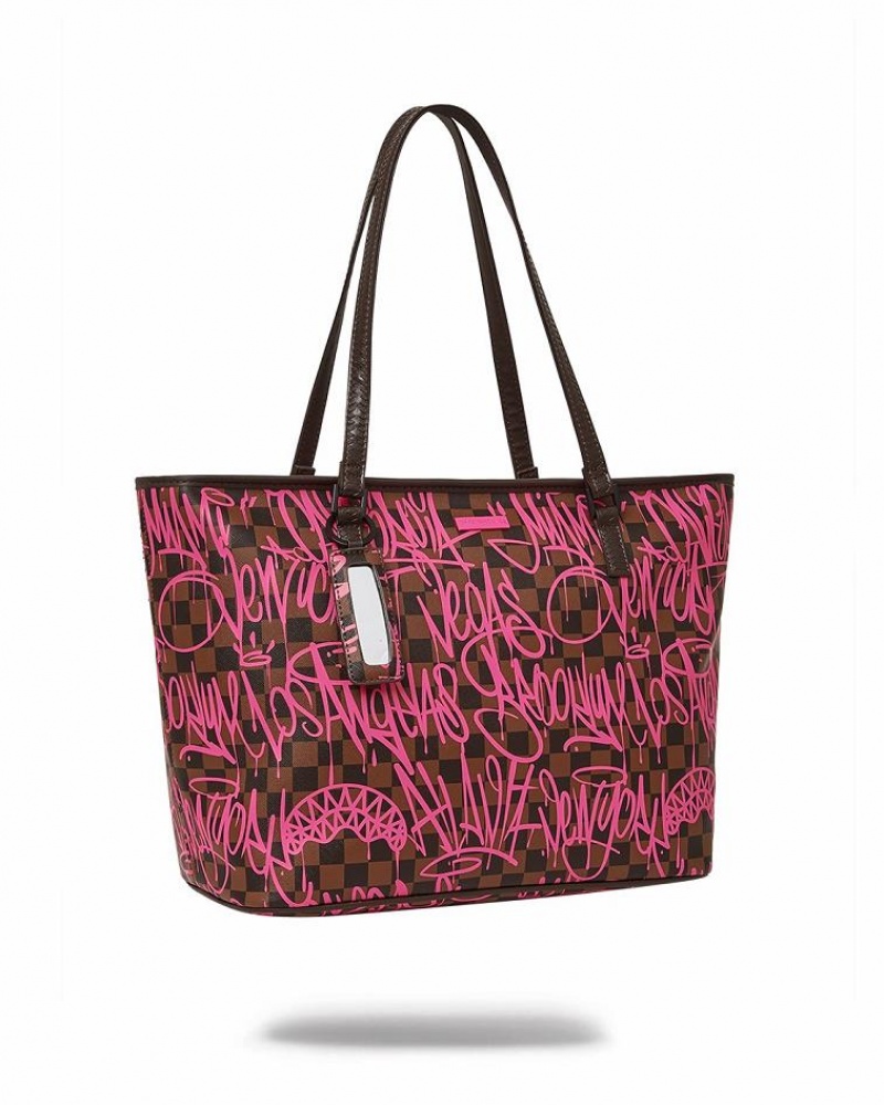 Brown Pink Women's Sprayground Jetgraphix Tote Bags | TGKA73124