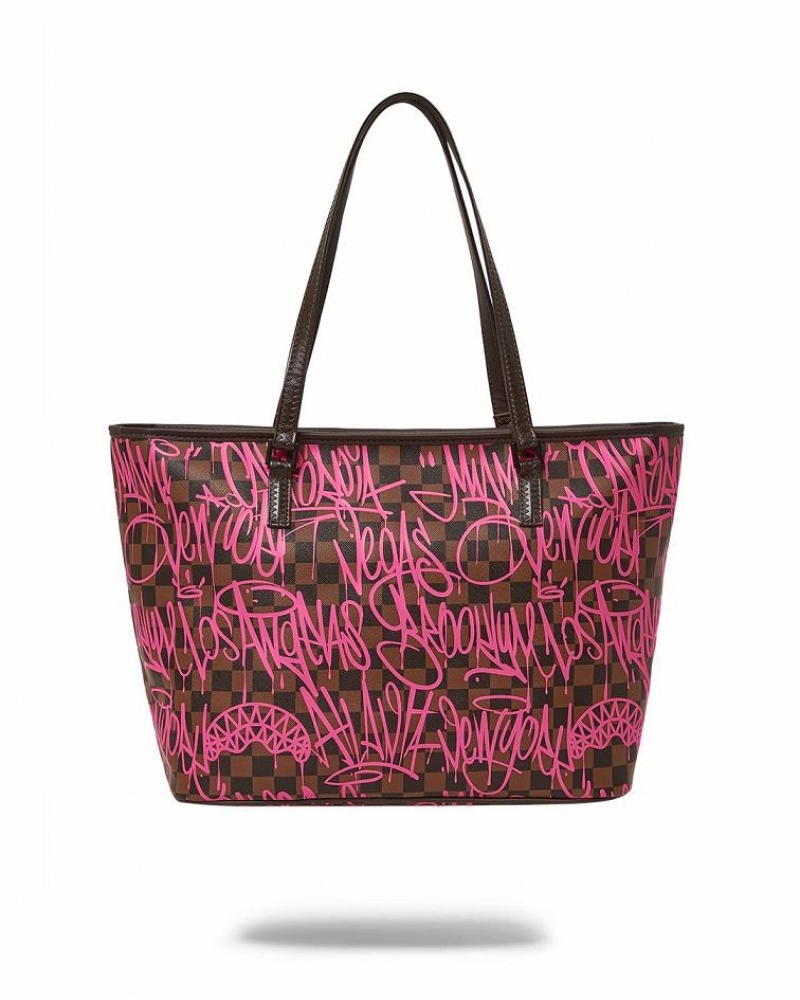 Brown Pink Women's Sprayground Jetgraphix Tote Bags | TGKA73124