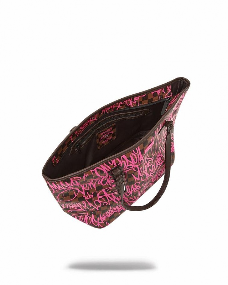 Brown Pink Women's Sprayground Jetgraphix Tote Bags | TGKA73124