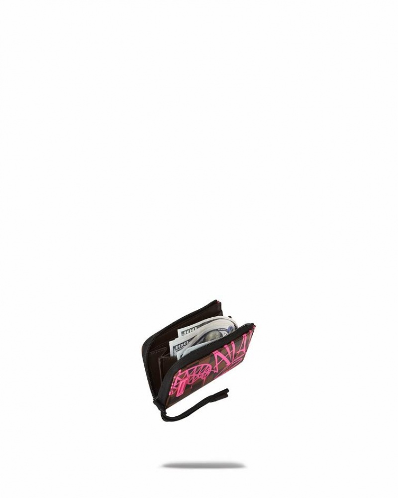 Brown Pink Women's Sprayground Jetgraphix Wallets | ZTWC59071