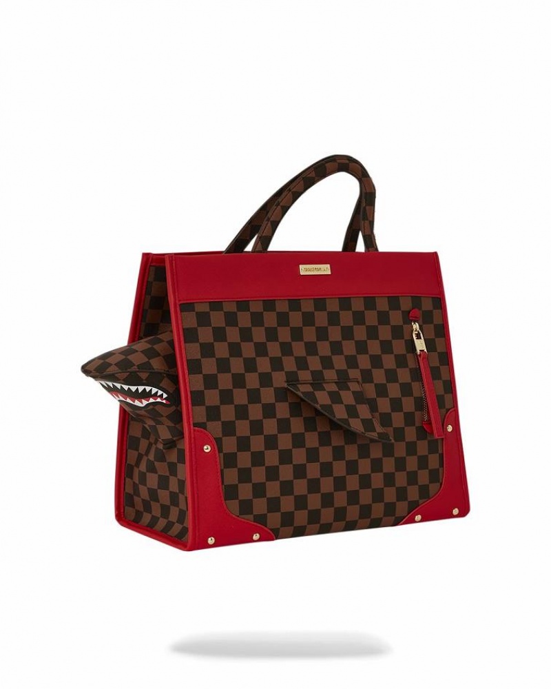 Brown Red Women's Sprayground All Or Nothing Sharks In Paris Tote Bags | IBMJ49028