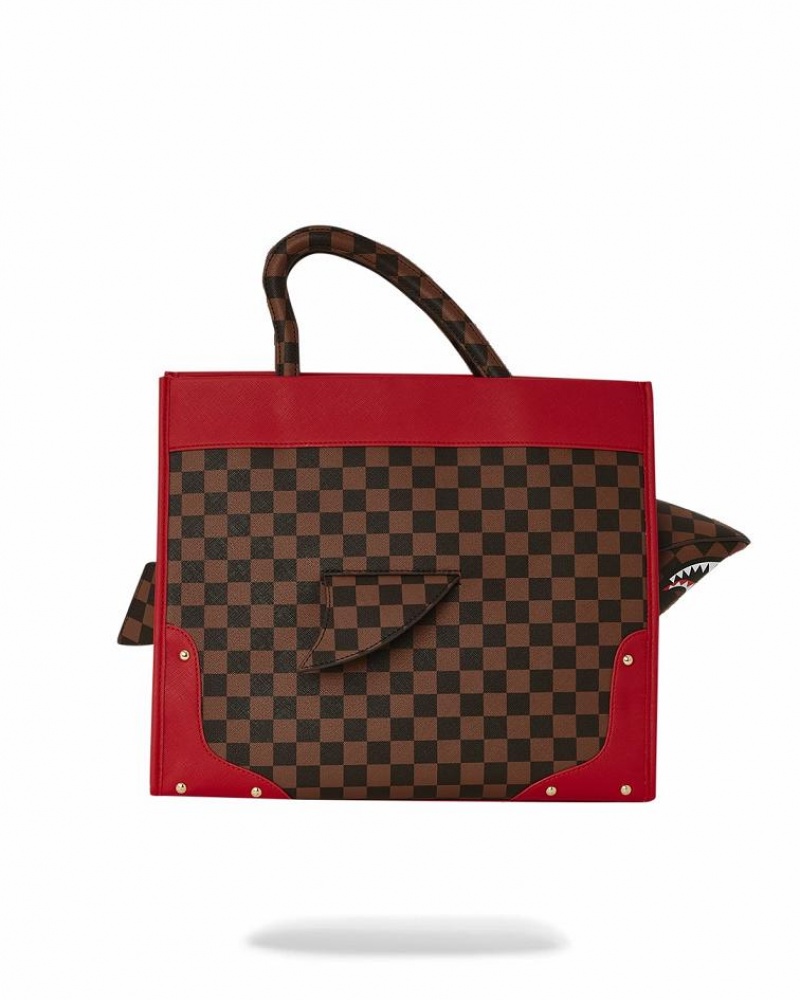 Brown Red Women's Sprayground All Or Nothing Sharks In Paris Tote Bags | IBMJ49028