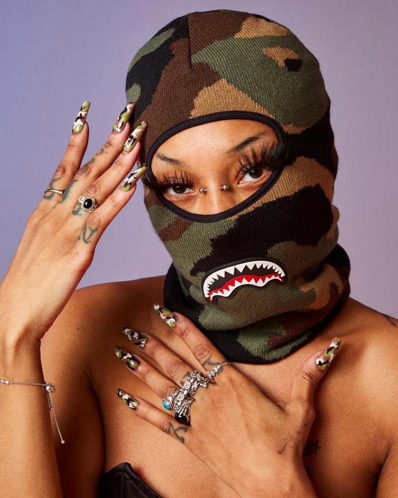 Brown Women's Sprayground Camo Shark Ski Mask | QWCE84762