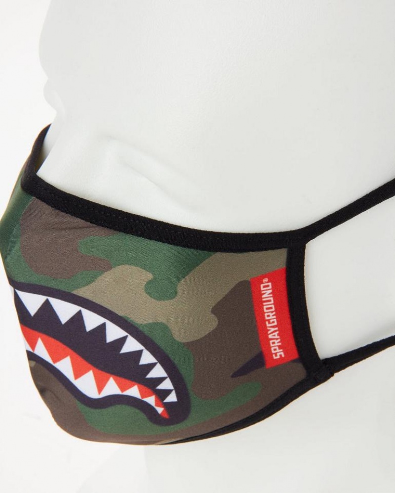 Brown Women's Sprayground Camo Sharkmouth Face Masks | ONCB34802