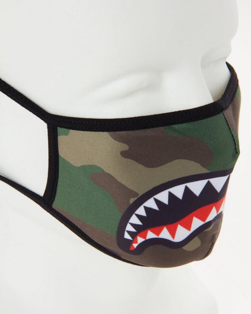 Brown Women's Sprayground Camo Sharkmouth Face Masks | ONCB34802