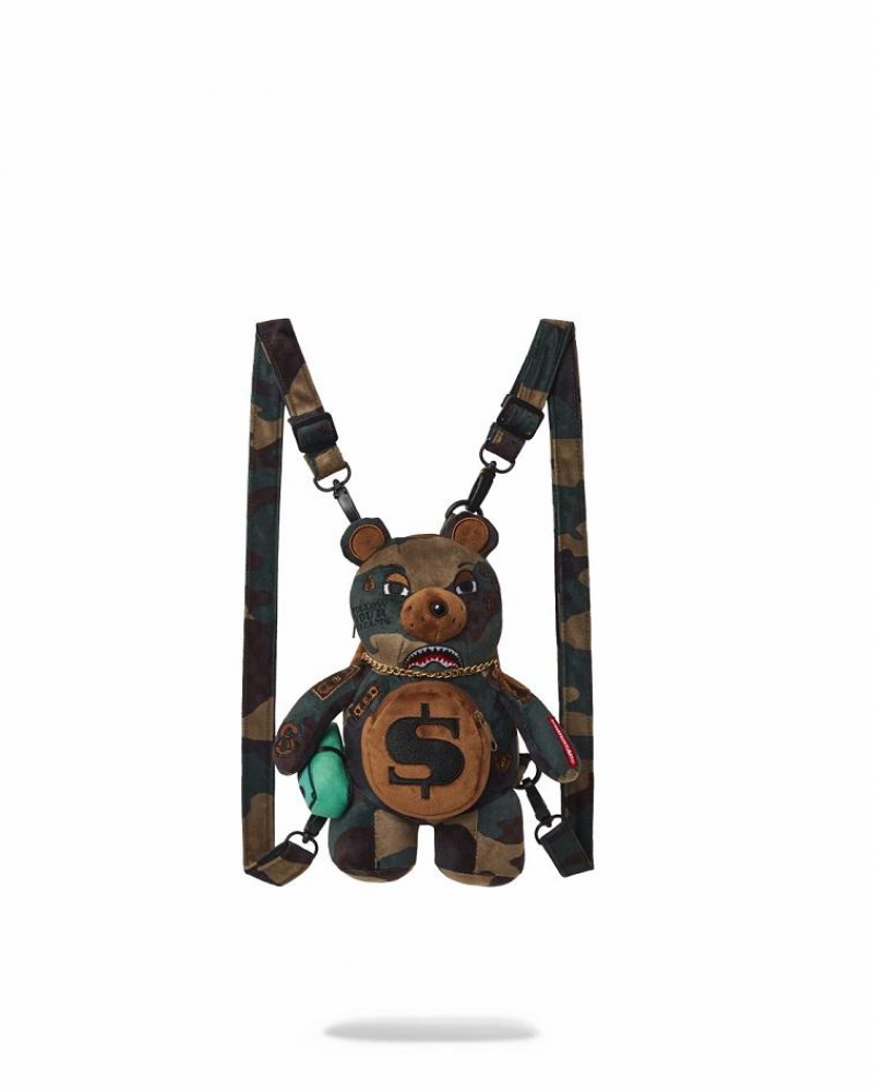 Brown Women\'s Sprayground Camocheck Moneybear Bear Cubs | DHJE26140