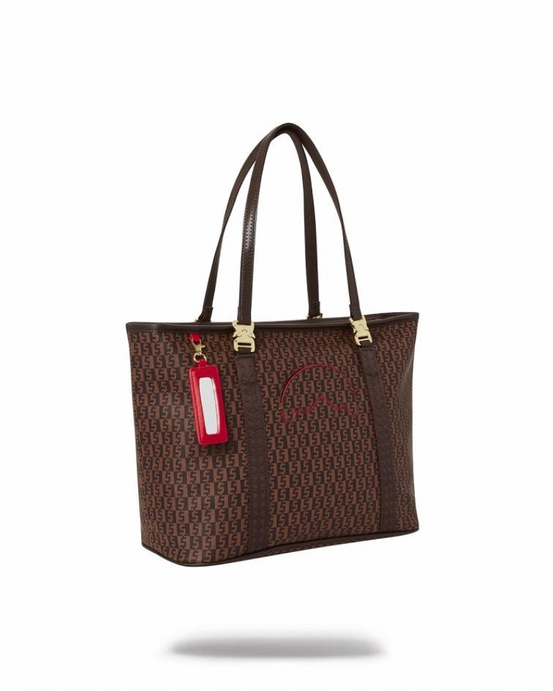 Brown Women's Sprayground Cashin Checks Tote Bags | MXVS32046