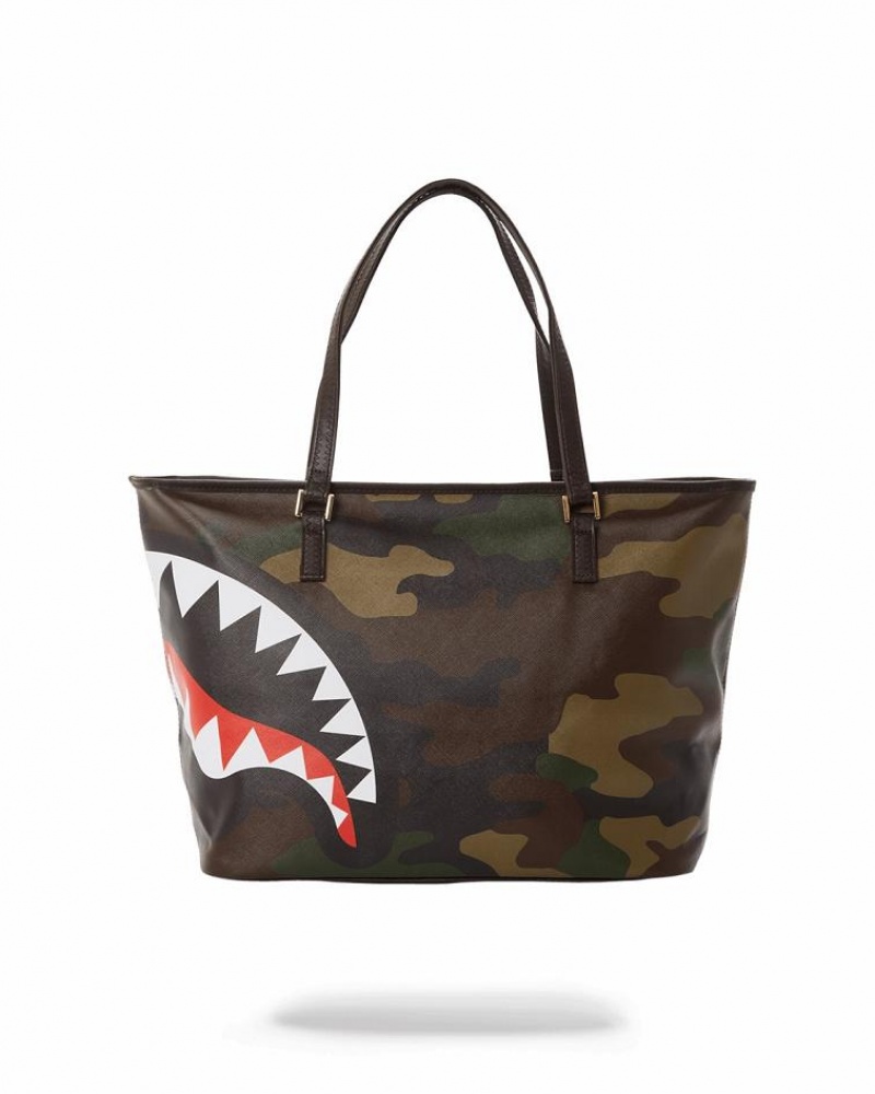 Brown Women's Sprayground Checks In Camoflauge Tote Bags | TMFK23874