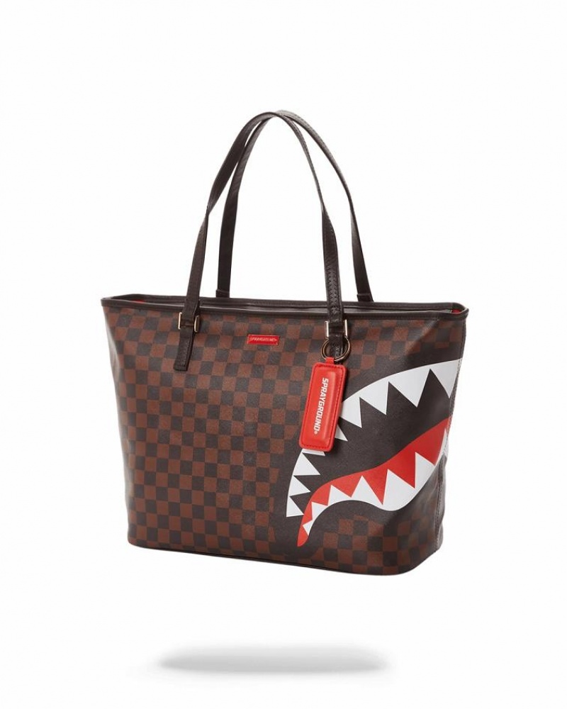 Brown Women's Sprayground Checks In Camoflauge Tote Bags | TMFK23874