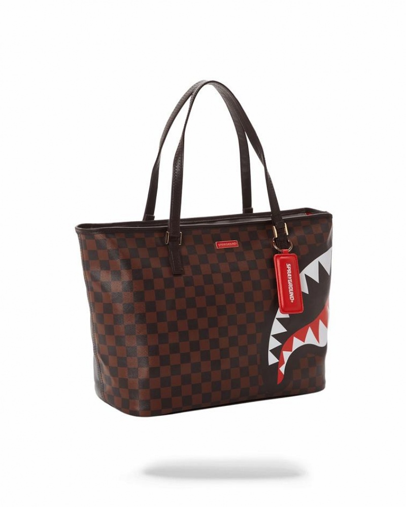 Brown Women's Sprayground Checks In Camoflauge Tote Bags | TMFK23874