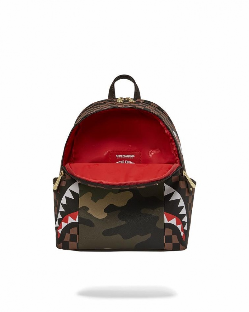 Brown Women's Sprayground Exterior Gold Zip Pocket Sharks In Paris Savage | HSIZ17936