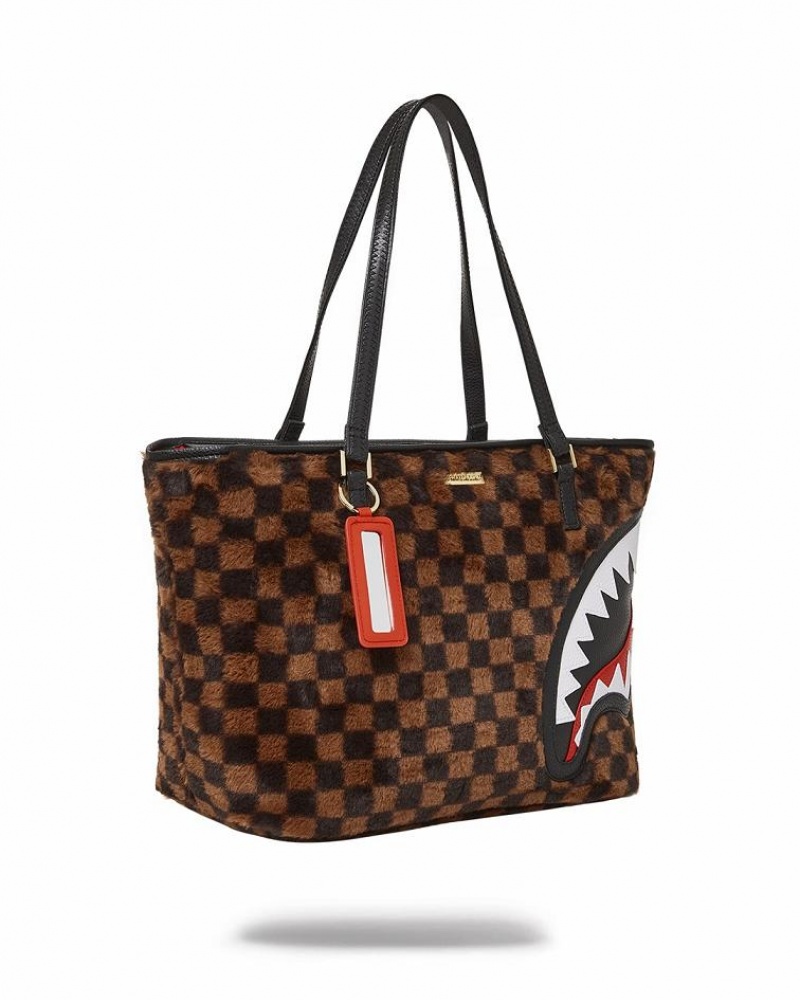 Brown Women's Sprayground Furrr Sharks In Paris Tote Bags | PUAH86012