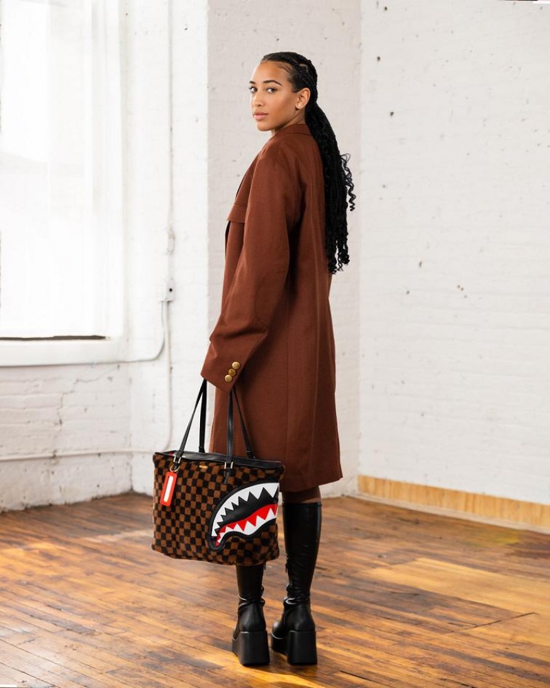 Brown Women's Sprayground Furrr Sharks In Paris Tote Bags | PUAH86012