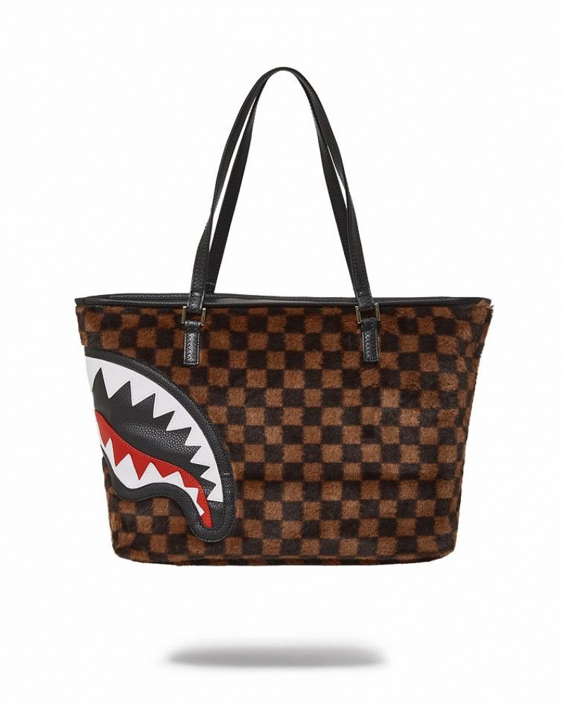 Brown Women's Sprayground Furrr Sharks In Paris Tote Bags | PUAH86012